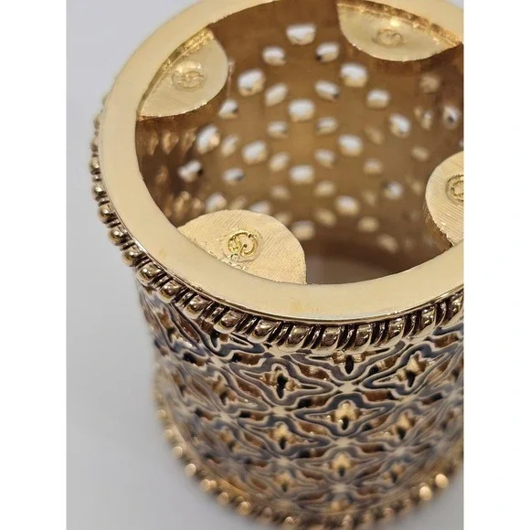 SET 3 St. John Home Enamel Open Design Gold Tone Candle Votives Holders Designer